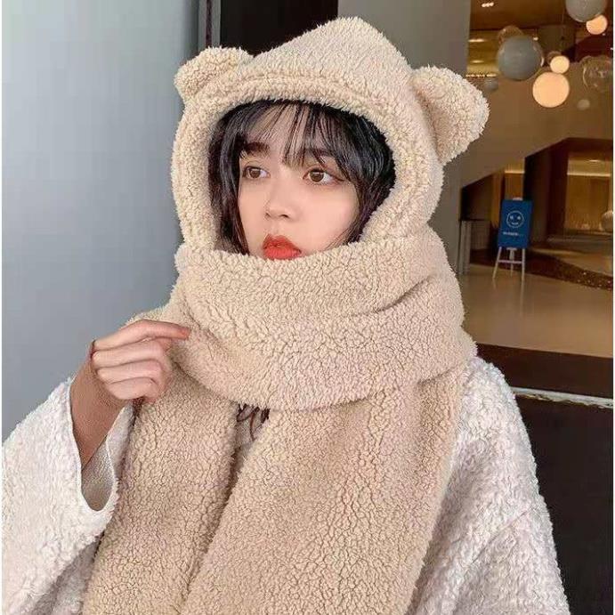 [LOẠI 1] Mũ lông cừu tai gấu kèm khăn quàng cổ và găng tay ấm áp ulzzang Hàn Quốc..