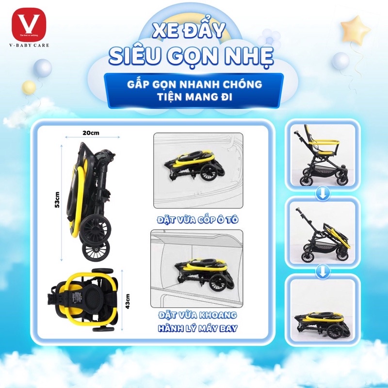 xe đẩy du lịch gấp gọn 2 chiều umoo, vovo . xe đẩy du lịch cho bé gấp gọn đảo chiều Vbaby Q1