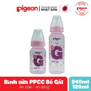 Bình sữa Pigeon GIRL cổ chuẩn (cổ hẹp) nhựa PP cao cấp 120ml / 240ml (Thương hiệu Nhật Bản)