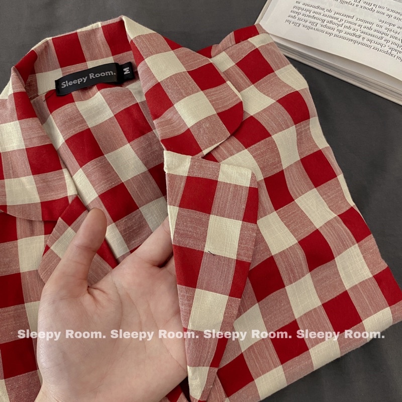 Đồ ngủ Pyjama CARO SET Đỏ Cao cấp SLEEPY ROOM Xuân Hè Cộc tay