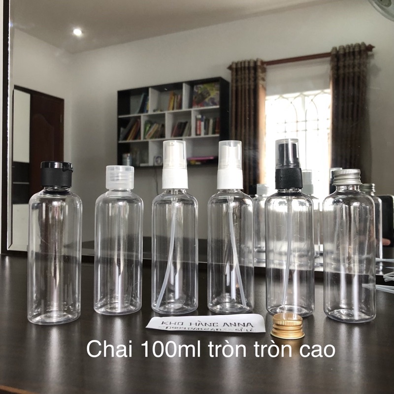 Chai baby xịt sương 100ml- CHAI nhựa Trong suốt/ chai nâu/ xanh lá- chai pet xịt sương , xịt giọt, vòi nhấn, nắp bật đen