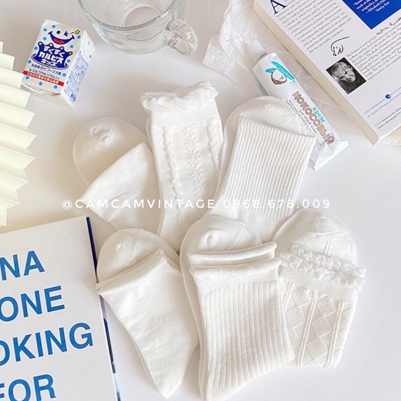 [ SẴN ] SET TẤT TRẮNG CỔ CAO NỮ VỚ CAO CỔ  TIỂU THƯ LOLITA DÂU TÂY TẤT VỚ NỮ CỔ BÈO NHÚN ULZZANG STYLE HÀN QUỐC