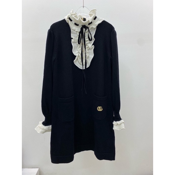Đầm len nữ tay dài bồng cổ bèo dáng suông thương hiệu Gucci cao cấp