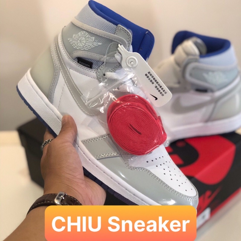 [ CHIU Sneaker 1 ] Giày Jordan 1 high Zoom trắng xanh - Phiên bản siêu cấp da bò thật