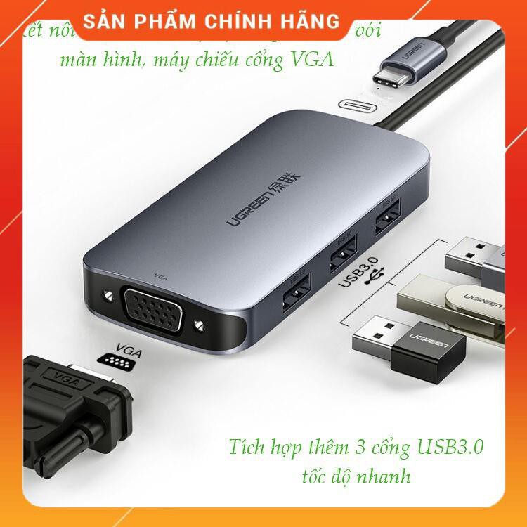 (Có sẵn) Bộ chuyển đổi mở rộng cổng USB type C sang VGA, tích hợp 3 cổng USB3.0 CM136 UGREEN 50210 _Siêu rẻ | WebRaoVat - webraovat.net.vn