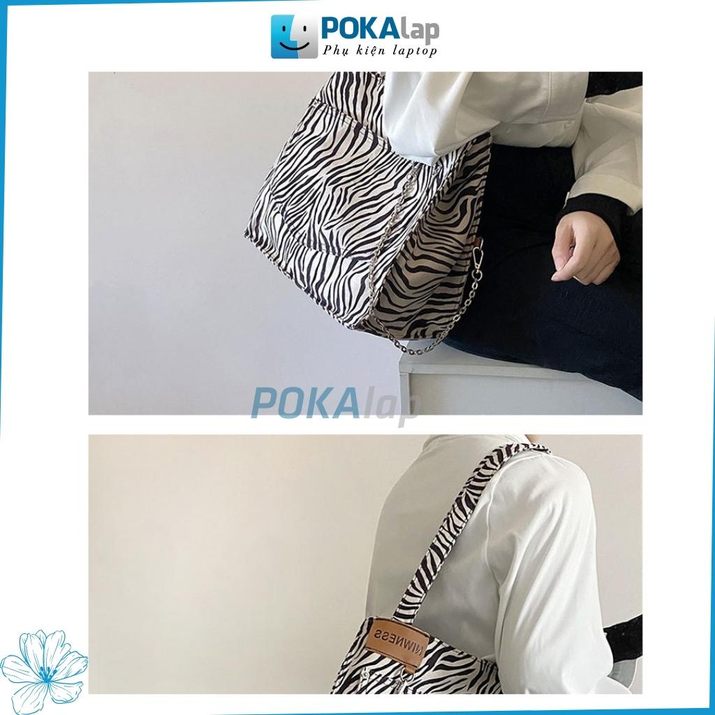 Túi xách tote thời trang nữ POKA49 họa tiết màu ngựa vằn đen trắng, cỡ lớn, trẻ trung, sang trọng - POKALAP