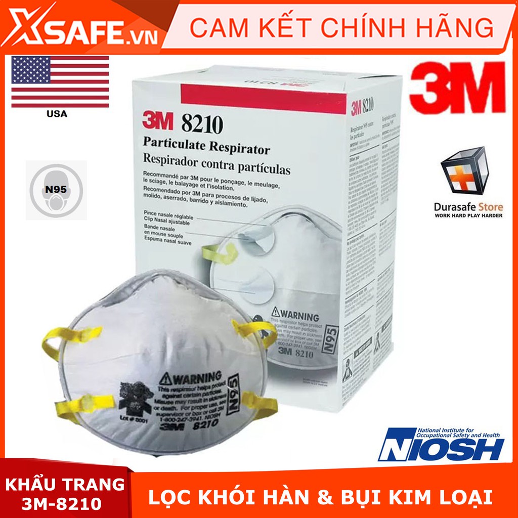 [10 cái] Khẩu trang lọc bụi 3M 8210 N95 lọc bụi PM 2.5 - Kháng khuẩn nấm mốc - hiệu suất lọc 95%