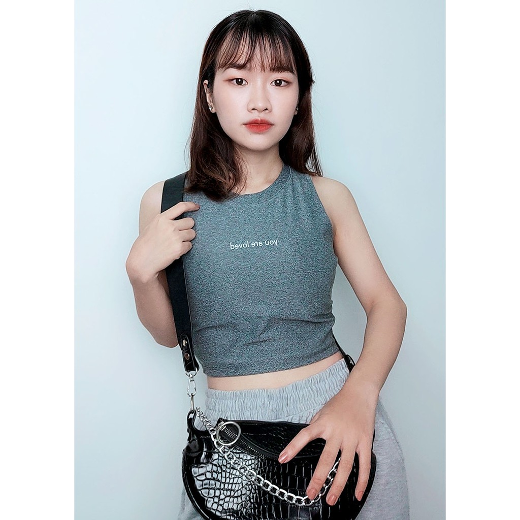 Áo thun ba lỗ croptop thời trang Miix màu đen - MI004