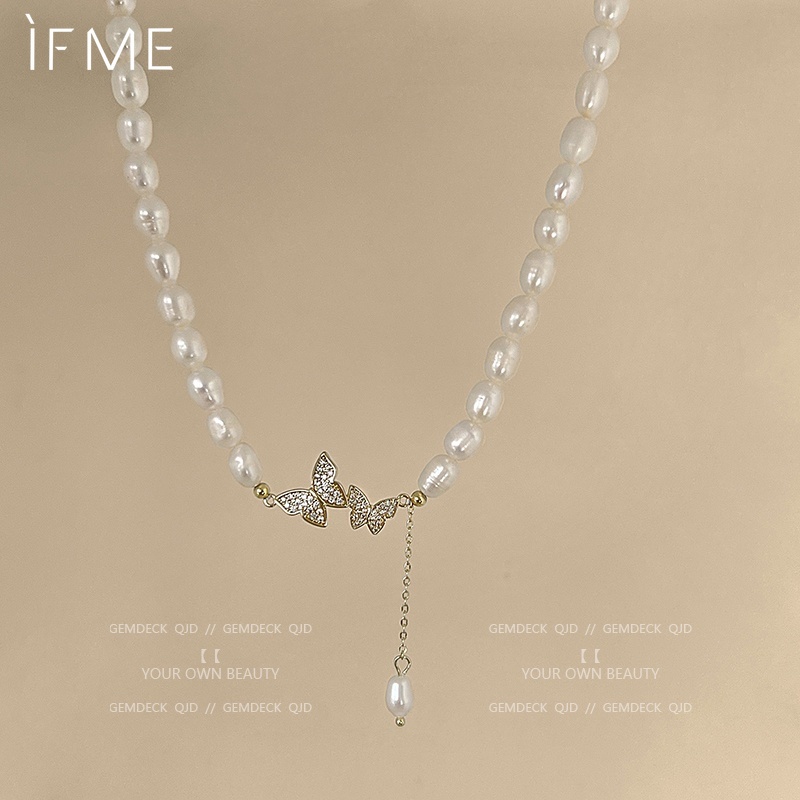 IF ME Vòng cổ Mặt Hình Bướm Đính Ngọc Trai Thời Trang Cho Nữ