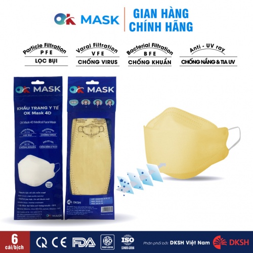 Khẩu trang Y tế cao cấp 4D OK Mask kiểu dáng KF94 Hàn Quốc dễ thở, không dính son lên khẩu trang antibacterial face mask