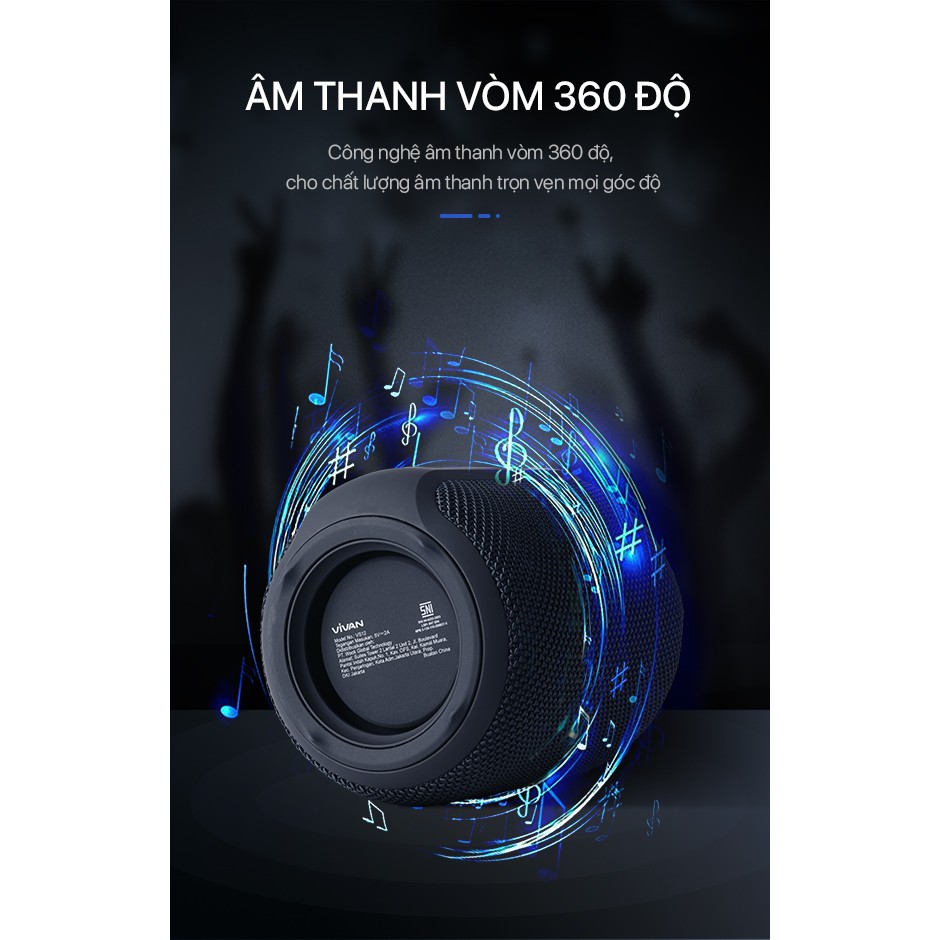 Loa Bluetooth 5.0 VIVAN VS12 Hi-Fi Công Suất 10W - Chống Nước IPX6 - Hỗ Trợ Kết Nối Cổng AUX/MicroSD