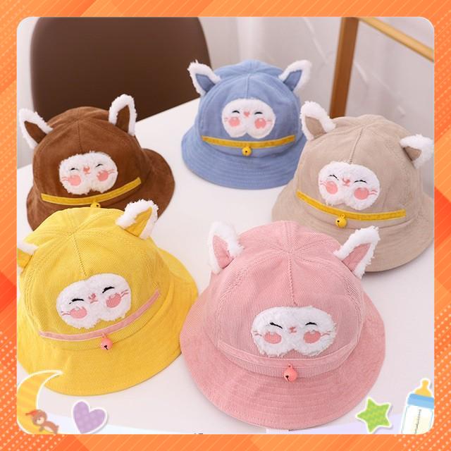 Mũ vải vành tròn M10.52 nón tai mèo chuông ngộ nghĩnh bé gái/bé trai size 1 - 4 tuổi