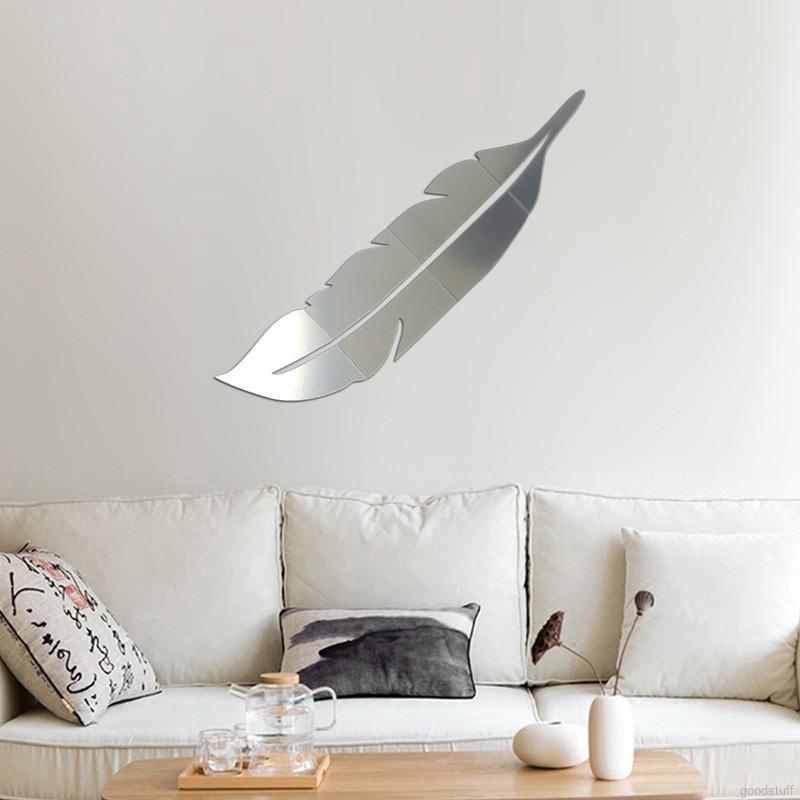 Household Concise Mirror Feather Shape 3D Self-adhesion Eco-friendly Safety Wall Decoration