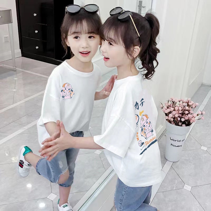 Áo Thun Tay Lỡ 100% Cotton Thời Trang Mùa Hè Phong Cách Phương Tây Kiểu Mới 2022 Cho Bé Gái