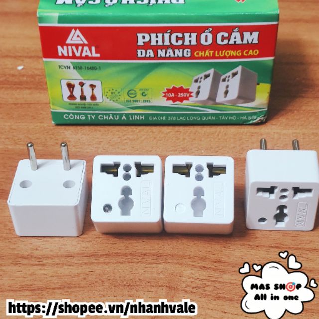 [PO101/PO102] Phích cắm chuyển 3 ra 2, phích nối ổ đa năng 2 ra 3 Nival 3000WNhựa PC chống vỡ chống cháy