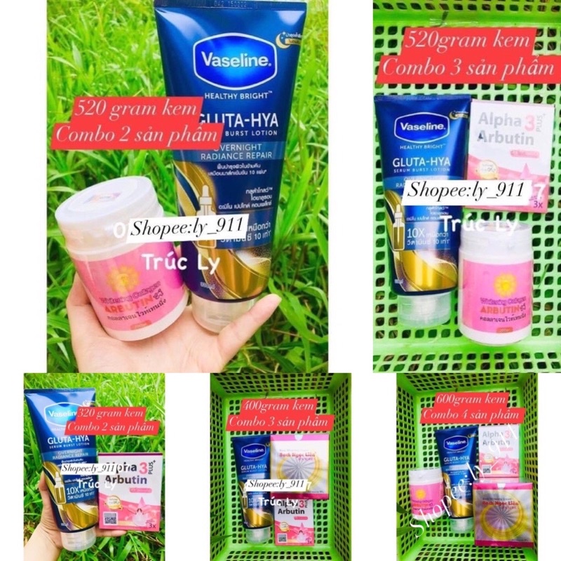 (Tặng tắm trắng )Combo sữa dưỡng thể Vasaline Thái Lan trắng da( cho từng loại da)