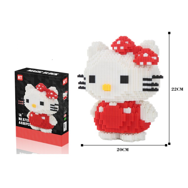 Bộ lắp ghép 4400 mảnh hình mèo Kitty đeo nơ chấm bi đỏ