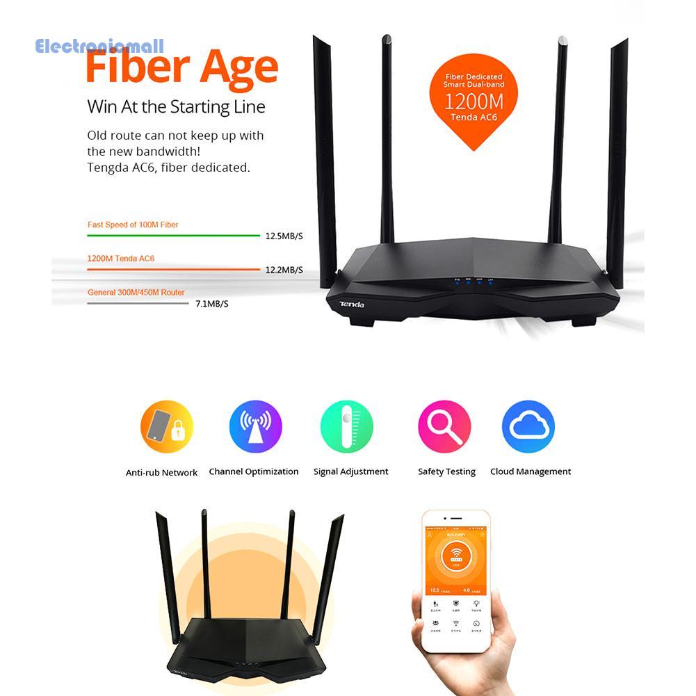 ElectronicMall01 Tenda AC6 Gigabit WiFi Router 1200Mbps Dual Band Wireless Network Router