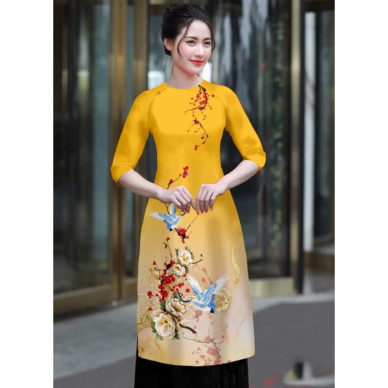 Áo dai cách tân in hình chim hạt-AD07