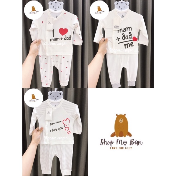 _Bộ sơ sinh cài giữa/ cài chéo chất petit mềm mại cho bé 0-9m