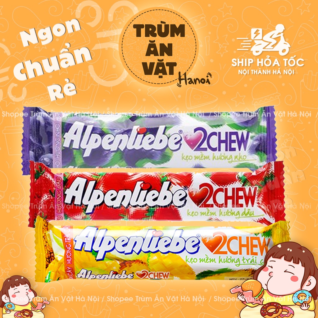 Kẹo mềm Alpenliebe 2Chew Dâu & Nho (thanh, hộp) [Trùm ăn vặt Hà Nội]