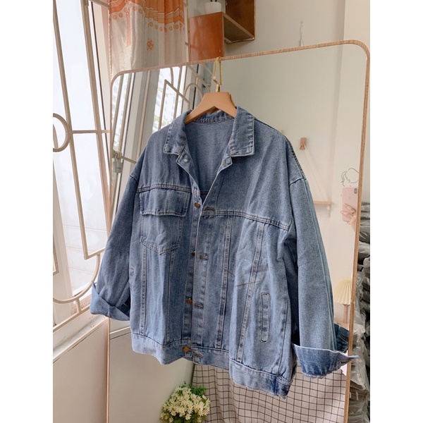 Áo denim nữ Hàn Quốc form rộng túi nắp F68