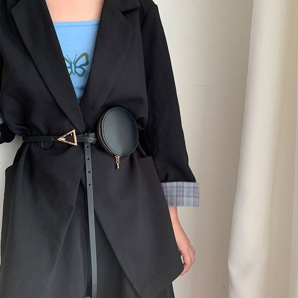 Thắt lưng da bản nhỏ khóa vuông có thể điều chỉnh phong cách Hàn Quốc cho nữ