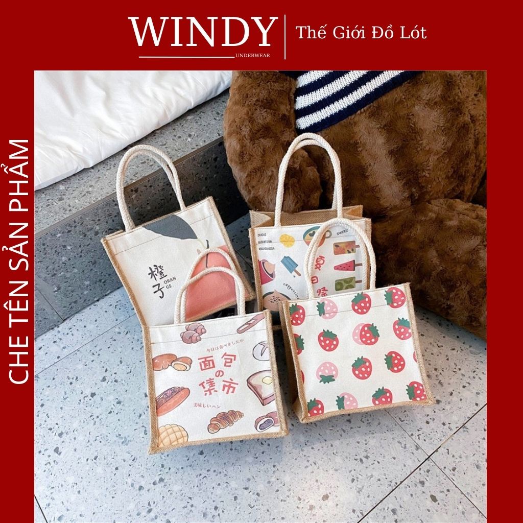 Túi Tote Cói Đi Biển Vải Bố Canvas Phong Cách Thời Trang Vintage Dễ Thương Có Khoá Đựng Đồ Windy Secret