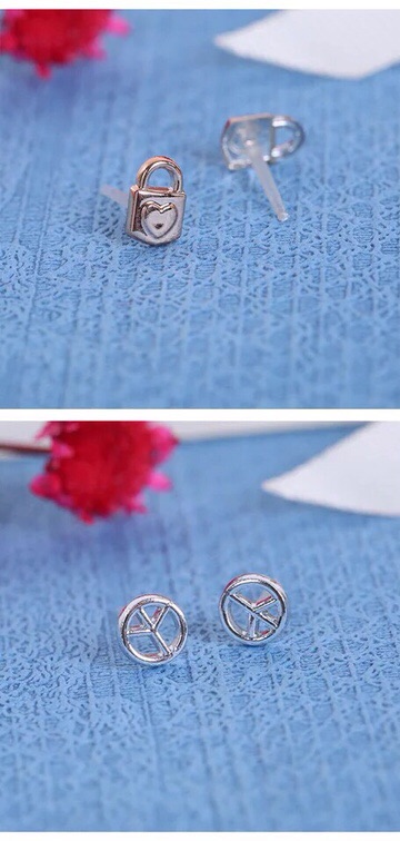 Khuyên tai hình học phong cách Hàn Quốc mạ bạc tách lẻ từng đôi