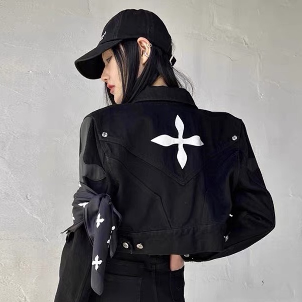 Áo bò combo quần shot mùa thu đông ulzzang thêu chữ thập áo Denim jackets tay dài SMFK siêu xinh dầy AK005 đẹp