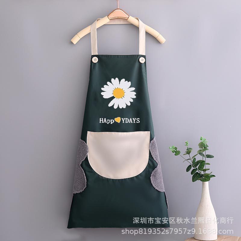 Tạp dề nấu ăn chống nước vải cotton cao cấp có túi, Tạp dề pha chế in hình dễ thương
