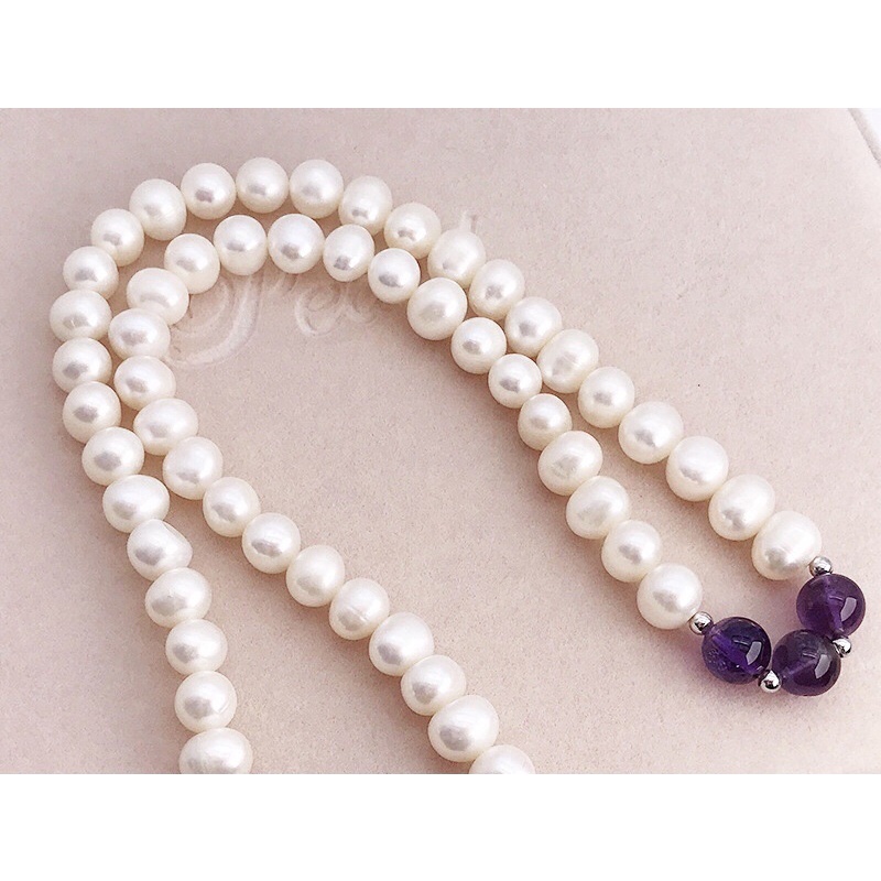 Bộ trang sức ngọc trai nhân tạo hạt 8ly mix đá tím 3 món
