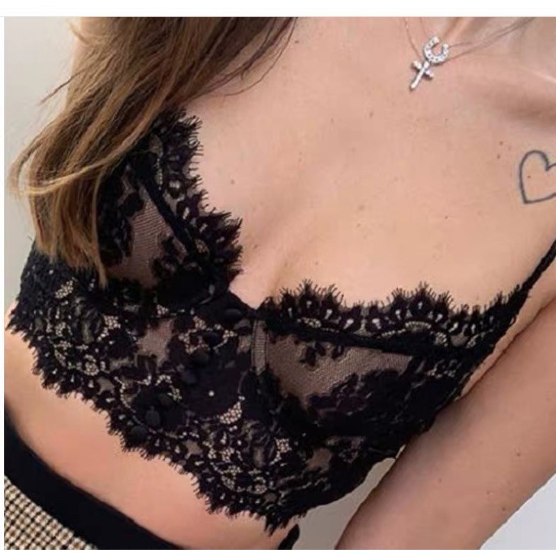 [SẴN-Có vid+ảnh thật]Áo croptop/bra ren cúp ngực gợi cảm màu trắng/đen/xanh phiên bản mới 2021 | BigBuy360 - bigbuy360.vn