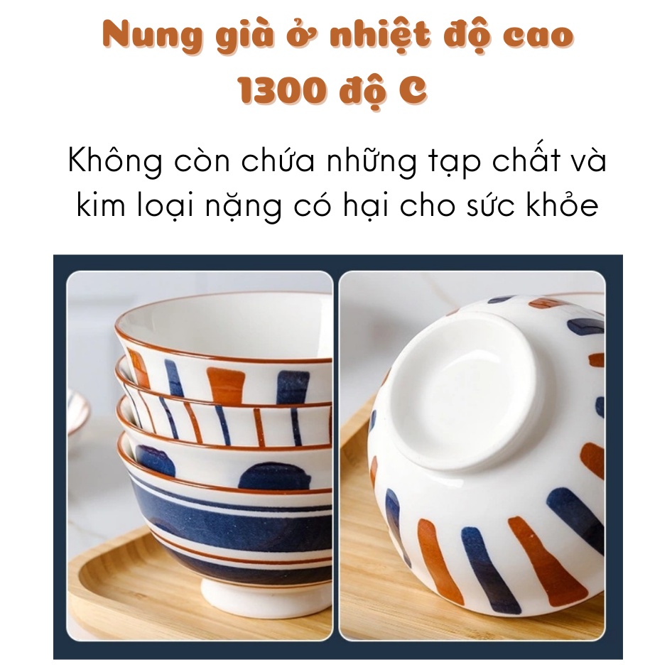 Bát con ăn cơm gốm sứ YANDY HOME B02 men đẹp bóng họa tiết chấm bi kẻ sọc giá rẻ