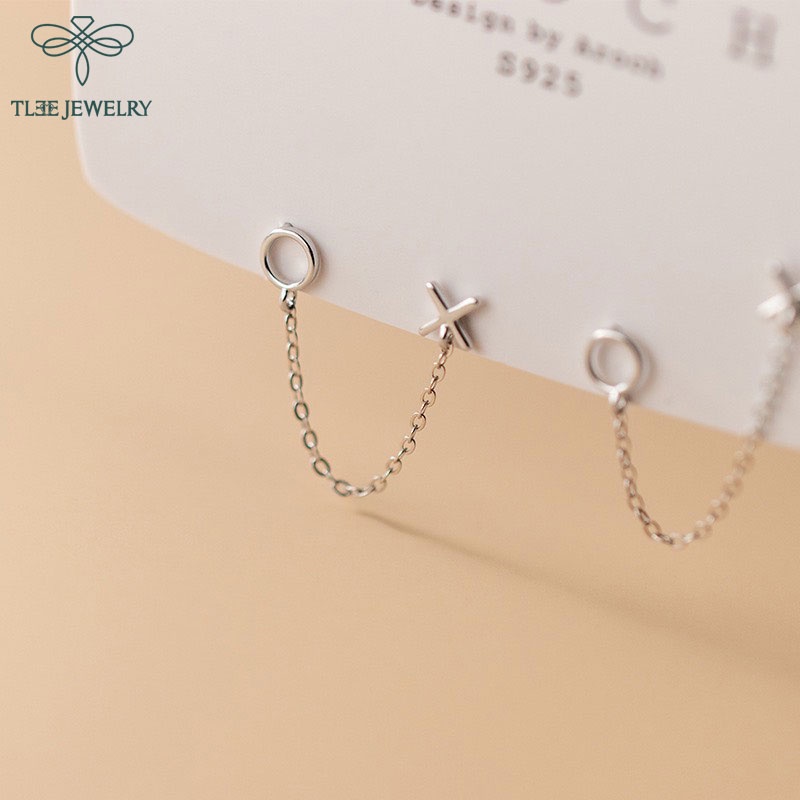 Khuyên tai bạc nữ TLEE x o tua dài cá tính TleeJewelry B0266