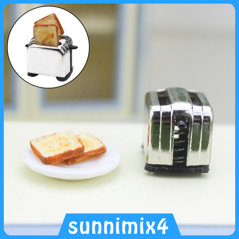 [H₂Sports&Fitness]1:12 Doll House Alloy Bread Maker with Toasts Simulation Baby Doll Kitchen