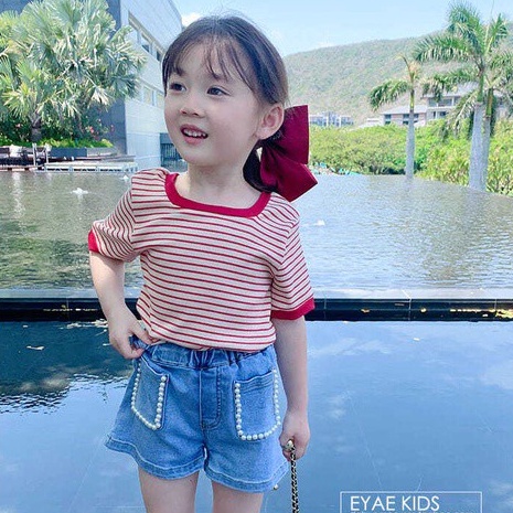 Girls Short SleeveTT-shirt Children Toddler Summer Baby Striped Thin Tops Children's Clothing