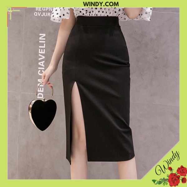 Chân váy bút chì kiểu sẻ Trước 35cm dáng dài phong cách thời trang công sở trẻ trung