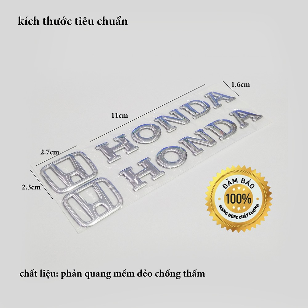 Bộ 2 tem chữ H- Honda 3D Nổi dài - HD 3d nổi Bạc