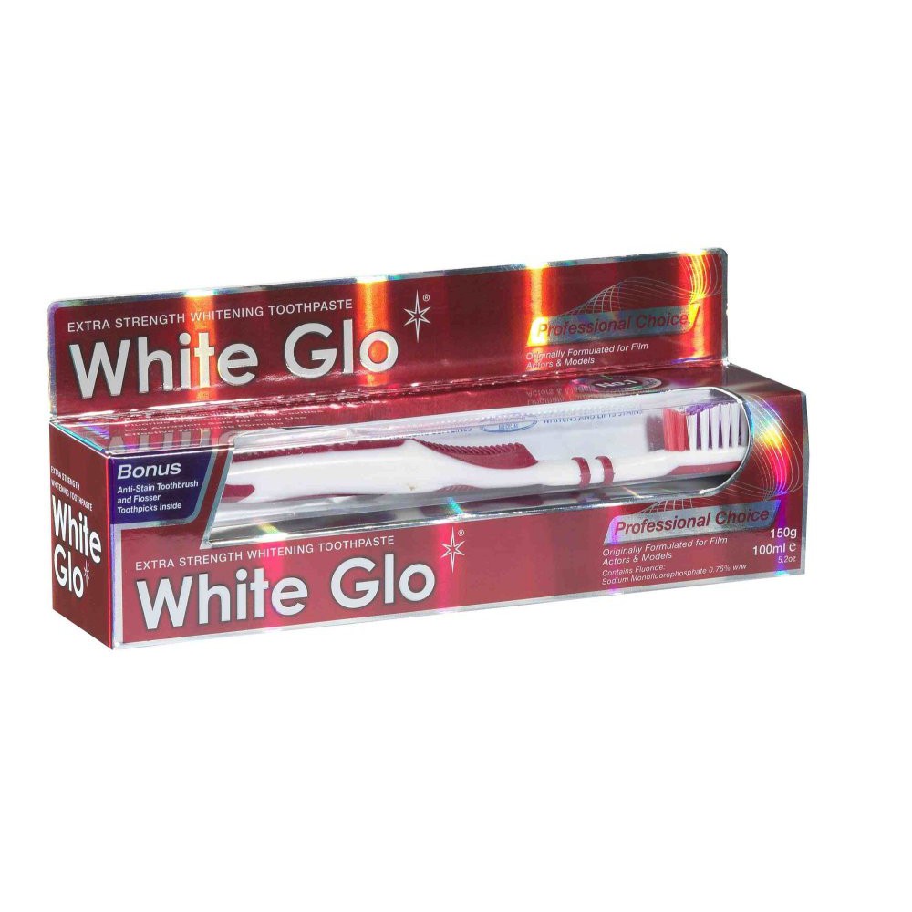 Kem đánh răng trắng răng WHITE GLO (Đỏ / Tím / Xanh / Vàng / Trắng) - kem đánh răng thơm miệng tặng kèm bàn chải