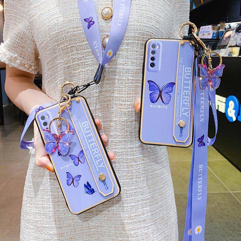 Vỏ điện thoại hình bướm, dây đeo cổ tay, dây buộc, chống rơi trí thun ngắn tay | BigBuy360 - bigbuy360.vn