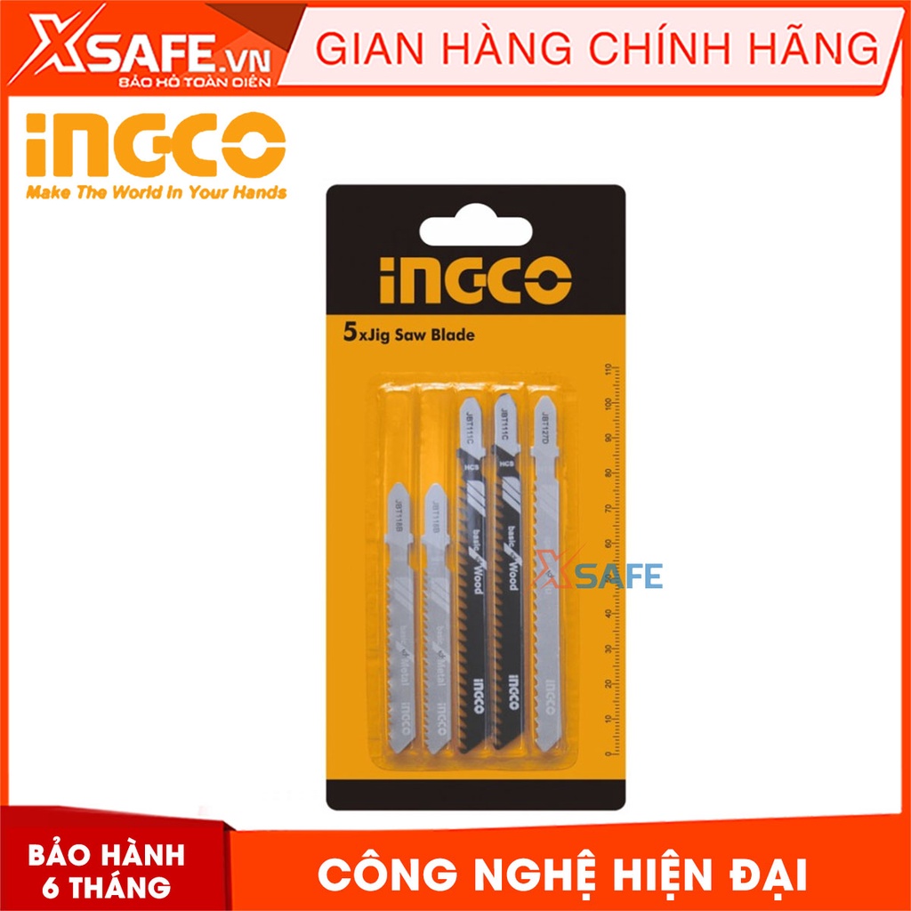 Bộ 5 lưỡi cưa lọng INGCO AKJ0051 gồm 2 lưỡi cưa gỗ, 2 lưỡi cưa kim loại, 1 lưỡi cưa nhôm đóng gói trong vĩ đơn