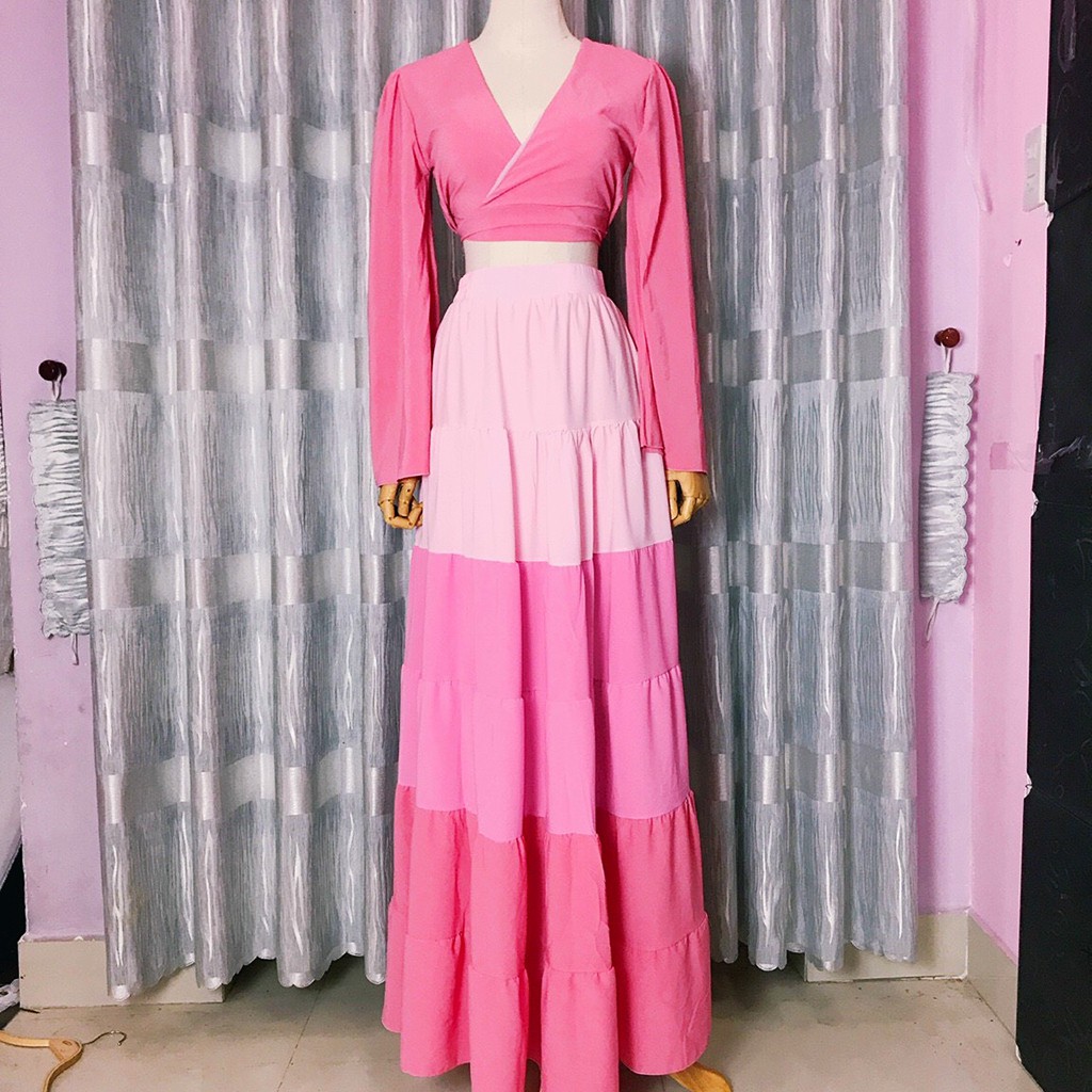 Set maxi đi biển cổ V phối mặc 2 kiểu phong cách thời trang XUKA-DRESS MT018 chất Voon in nhiệt 2 lớp có mút ngực. | BigBuy360 - bigbuy360.vn