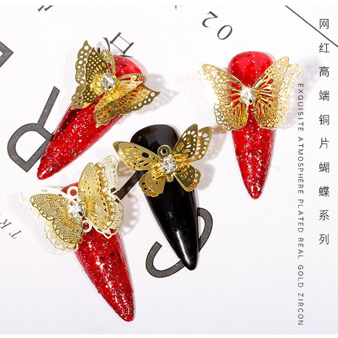 Bướm Ba Chiều Vàng Kim Loại ĐÍnh Móng