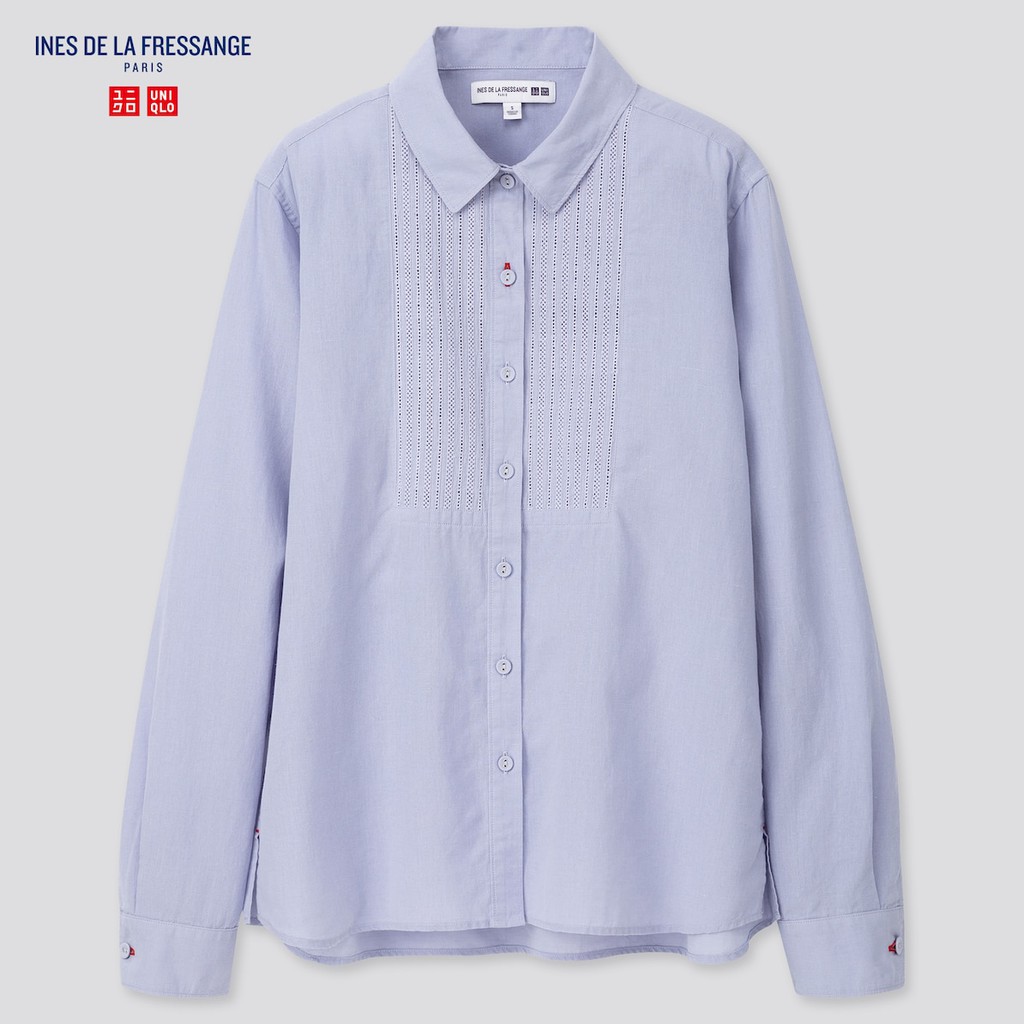 Áo sơ mi nữ dài tay thêu boi ở ngực dễ thương dòng thiết kế Innes De La Fressange Paris của UNIQLO .