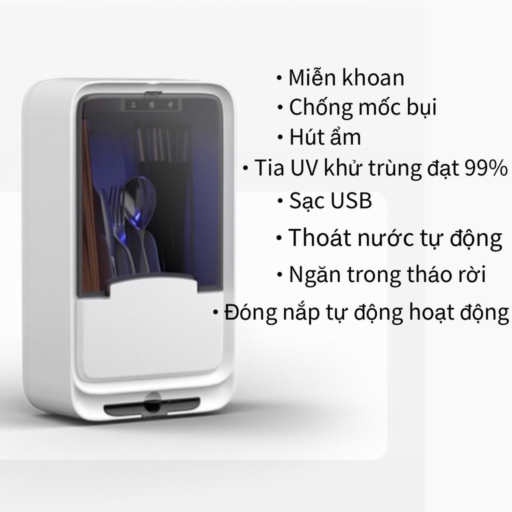 Ống Đũa Tia Tím Khử Trùng Treo Tường Hút ẩm Chống Nấm Mốc Dụng Cụ Nhà Bếp