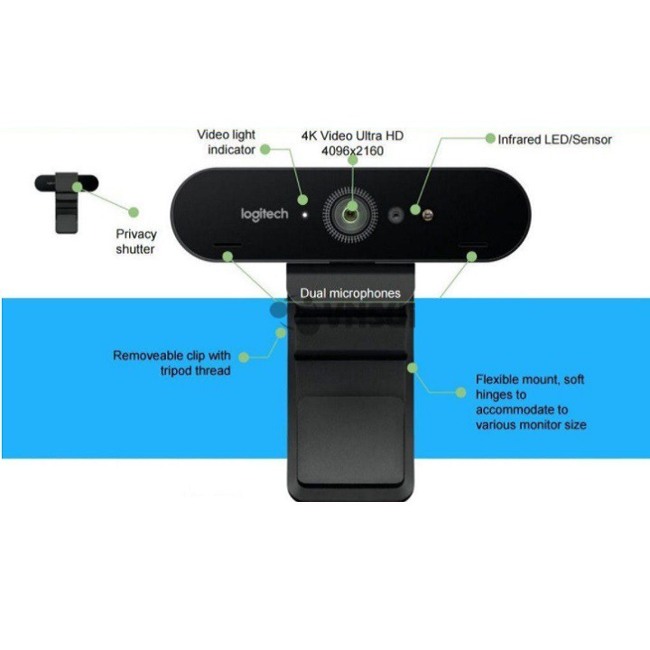 Webcam Logitech BRIO - 4K Ultra HD Hàng chính hãng - Webcam ultra HD để tổ chức hội nghị video, truyền phát và quay phim