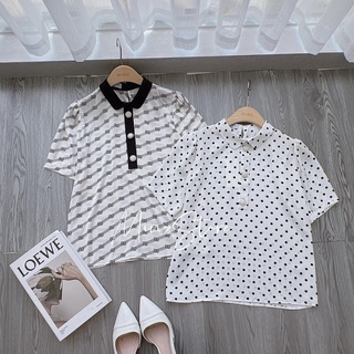 Áo sơ mi nữ lụa cổ sen đính cúc ngọc Minz