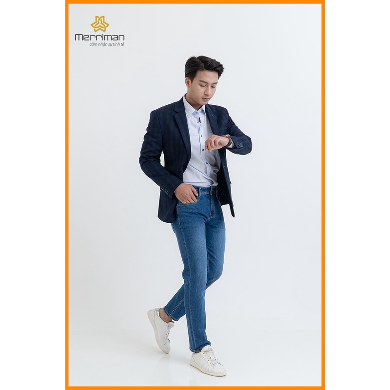 Áo khoác blazer nam Merriman mã THMOV045 màu xanh Navy họa tiết caro