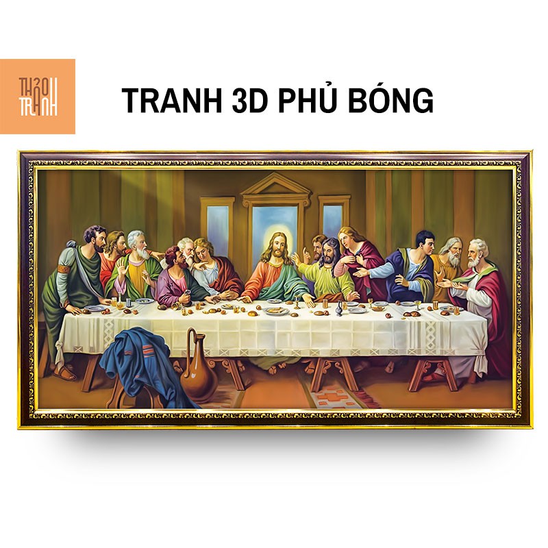 Tranh Công Giáo 3D  - Bữa Tiệc Ly 12 Thánh Tông Đồ, 40x80cm -Đã Bao Gồm Khung Tranh Cổ Điển.